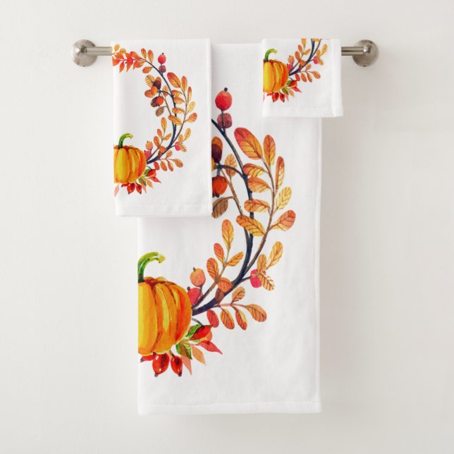"Hallo Kürbis!" Herbstwreath-Badezimmer-Tuch-Set Badhandtuch Set (Insitu)