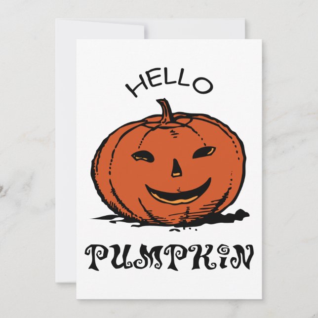 Hallo Kürbis Jack-o-Laterne Illustration, Schwarz Einladung (Vorderseite)