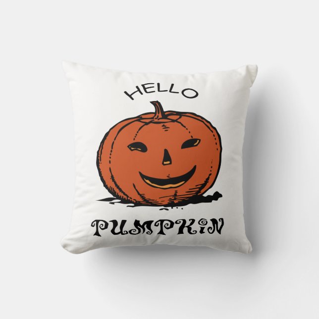 Hallo Kürbis Jack-o-Laterne Illustration, Schwarz Kissen (Vorderseite)
