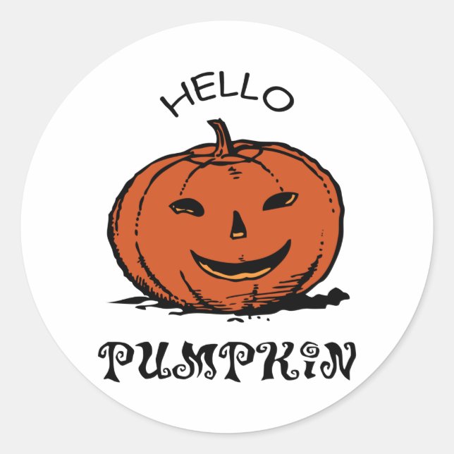Hallo Kürbis Jack-o-Laterne Illustration, Schwarz Runder Aufkleber (Vorderseite)