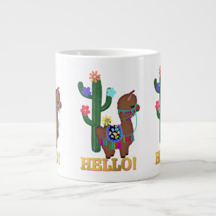 Hallo Llama! Niedlich Face Brown Llama Jumbo-Tasse