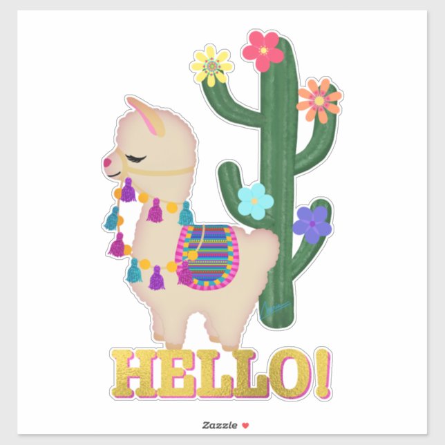 Hallo ! Llama und Cactus | Whimsical Llama Aufkleber (Blatt)
