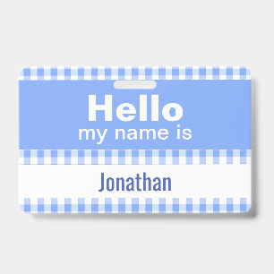 Hallo Mein Name ist - Gingham blau und weiß Ausweis