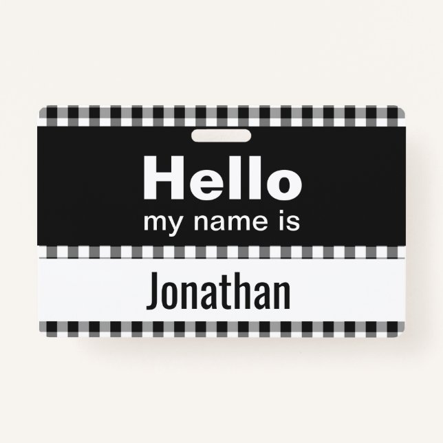 Hallo Mein Name ist - Gingham schwarz-weiß Ausweis (Vorderseite)