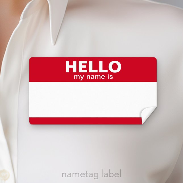 Hallo, mein Name ist - klassisch rot (Hello my name is Label)