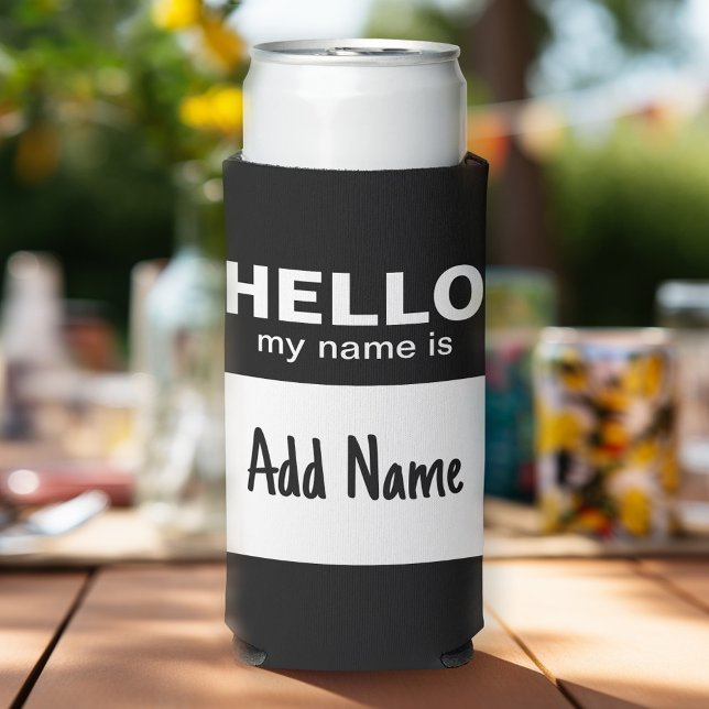 Hallo mein Name ist - klassischer Text Schwarz-wei Selters Dosenkühler (Add Your Name to this promotional can cooler - no minimum order required!)