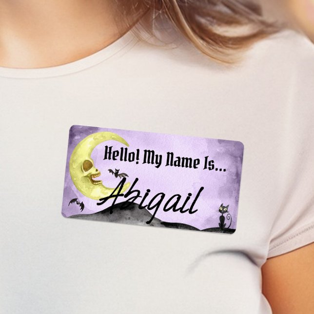 Hallo, mein Name ist Lila Aufkleber (Spooky Halloween Party "Hello My Name Is" Name Tags)