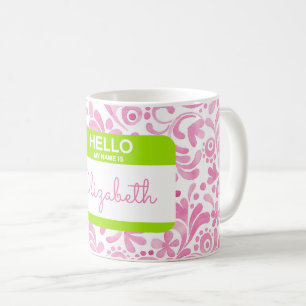 Hallo, mein Name ist Nametag Wasserfarbe Art Rosa  Kaffeetasse