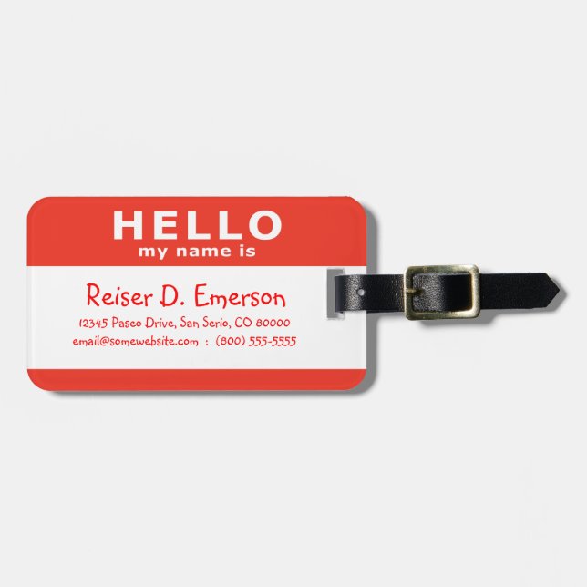 Hallo, mein Name ist rot Gepäckanhänger (Vorderseite horizontal)