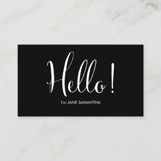 Hallo! Minimalistische Black Business Card Visitenkarte (Vorderseite)
