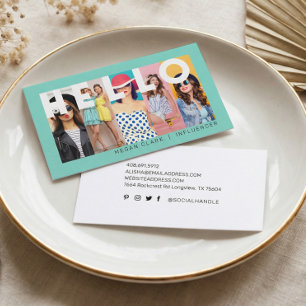 Hallo mit Modern & Minimal 5 Foto Layout Aquamarin Visitenkarte