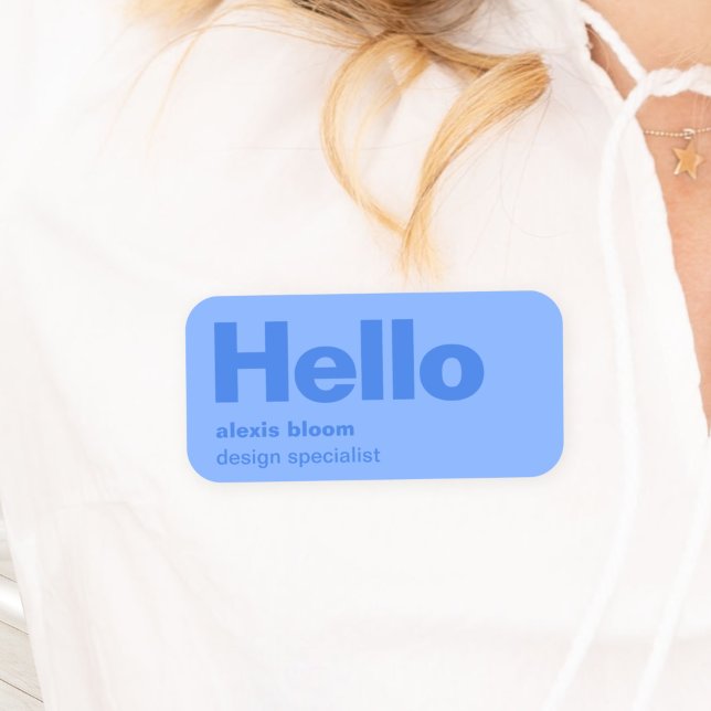 Hallo Modern Minimal Simple Blue Stilvoll Trendy Namensschild (Von Creator hochgeladen)