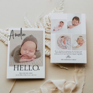Hallo   Moderne minimalistische einfache Baby-Foto Ankündigung