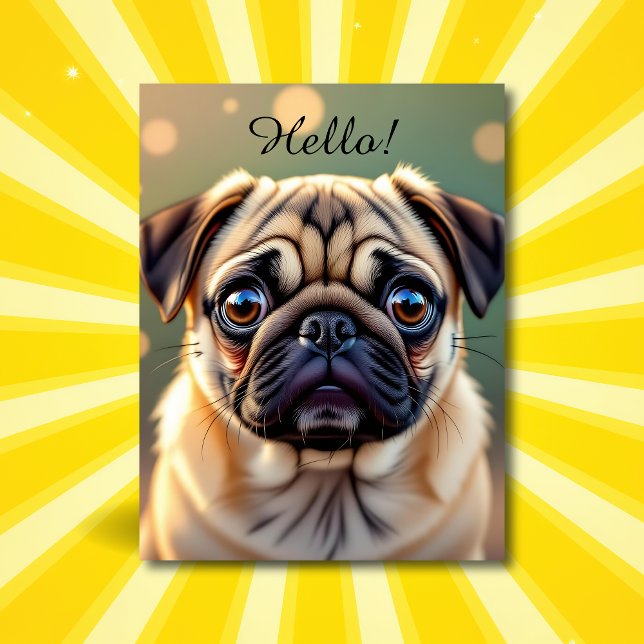 Hallo! Mops-Schmusebacke Postkarte (Von Creator hochgeladen)
