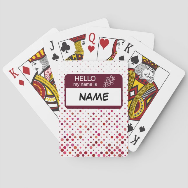 Hallo Name Abzeichen Wine Polka Dots angepasst Spielkarten (Rückseite)