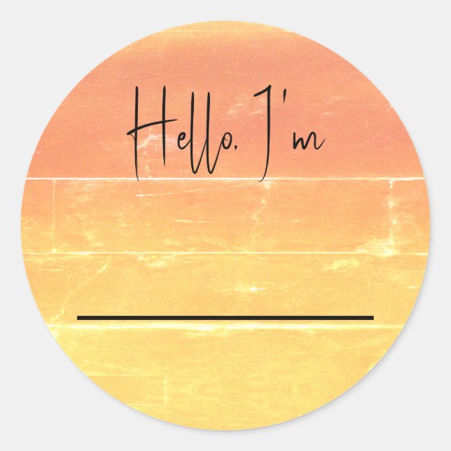 Hallo Name Sommer Rustikale Gelbe Pfirsichhochzeit Runder Aufkleber (Vorderseite)