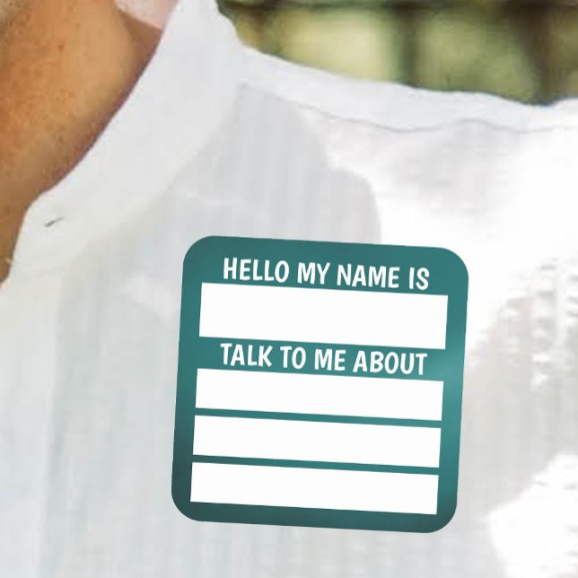 Hallo Name Tag Sprechen Sie mit mir über Quadratischer Aufkleber (Von Creator hochgeladen)