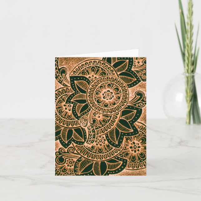 Hallo Neon Orange Black Damask India Mandala Blank Karte (Vorderseite)