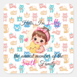 Hallo neuester Familienmitglied Muster Katze indiv Quadratischer Aufkleber