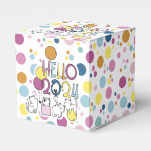 Hallo Neujahr 2024 mit Katzen spielen Geschenkschachtel