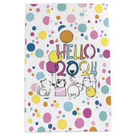 Hallo Neujahr 2024 mit Katzen spielen Mittlere Geschenktüte