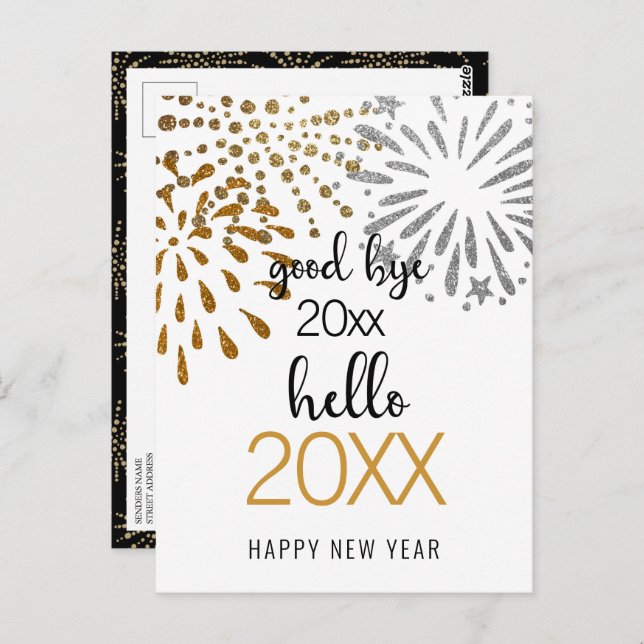 Hallo Neujahr Festivals Gold Glitzer Chic Postkarte (Vorne/Hinten)