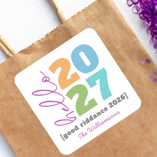 Hallo Neujahr Fette Moderne Benutzerdefinierter Zu Quadratischer Aufkleber