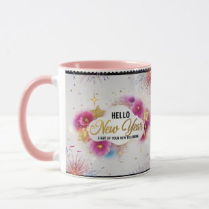 Hallo Neujahrs-Glamour-Kino-Blumen-Kombitasse Tasse