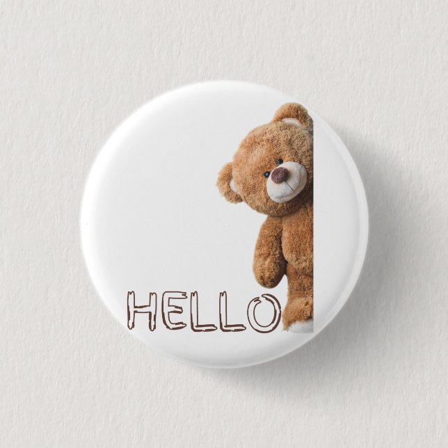 Hallo Niedlich Brown Teddy Bear Button (Vorderseite)