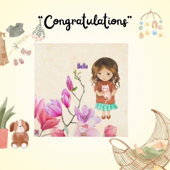 Hallo, Niedliche Girl and Cat Card (Von Creator hochgeladen)