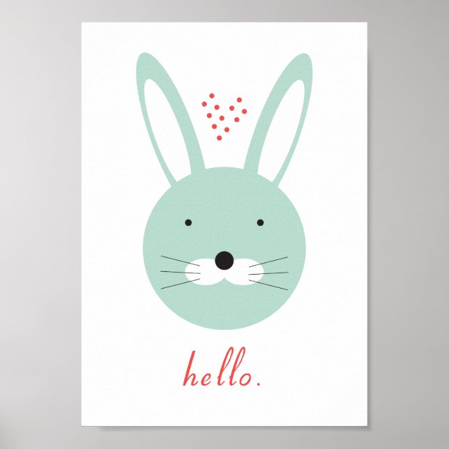 "Hallo" niedliches Kaninchenplakat Poster (Vorne)