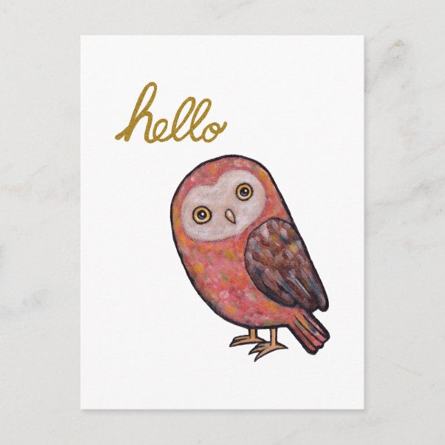 Hallo Owl Funny Niedlich Owl Postkartenhandschrift Postkarte (Vorderseite)