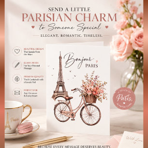 Hallo Paris Eiffelturm Fahrrad Blumengruß Karte