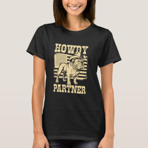 Hallo Partner Bulldogge Cowboy Hund Flagge T-Shirt