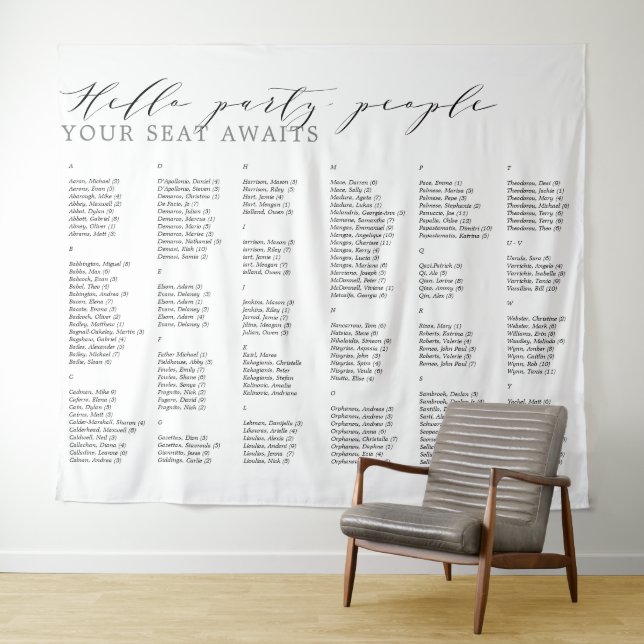 Hallo Party Leute Hochzeit Alphabetische Sitzecke Wandteppich (Beispiel (Horizontal))