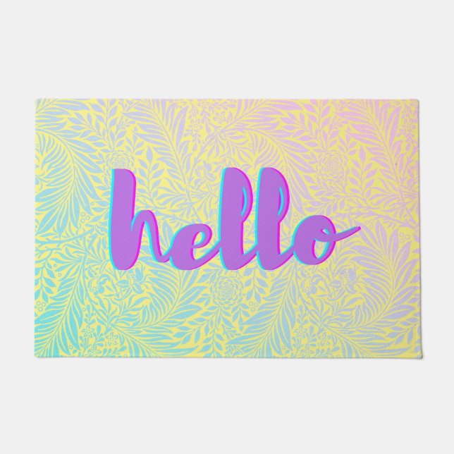 Hallo Pastel Leaf Pattern Boho Door Mat Fußmatte (Vorderseite)