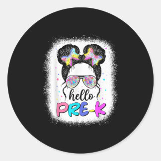 Hallo Pre-k Messy Bun Gles Kinder Mädchen zurück z Runder Aufkleber