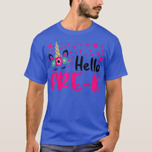Hallo Pre K Zurück zur Schule Einhorn Blumen Dame T-Shirt