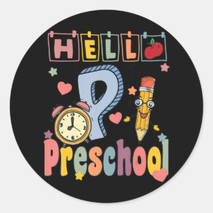 Hallo Preschool Retro Lehrer Kleinkind Mädchen zur Runder Aufkleber