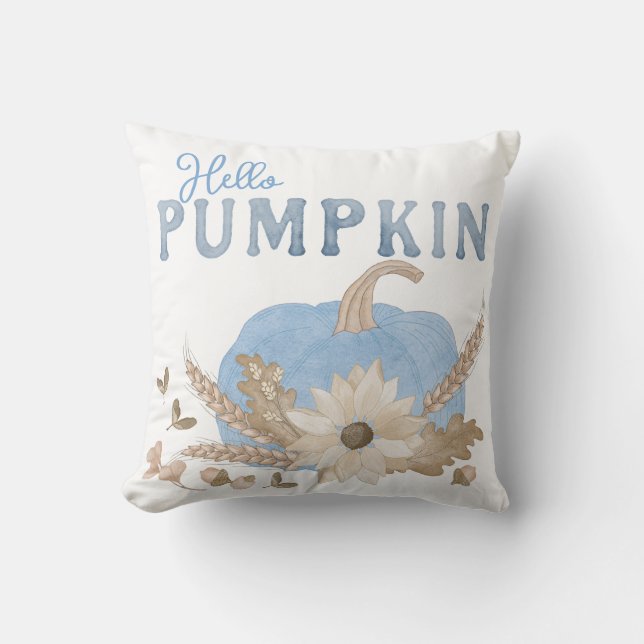 Hallo Pumpkin Blue Throw Kissen für Herbstdekor (Vorderseite)