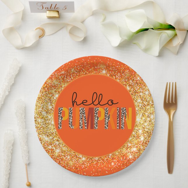 Hallo Pumpkin Herbst Farbe anpassen Pappteller (Hochzeit)