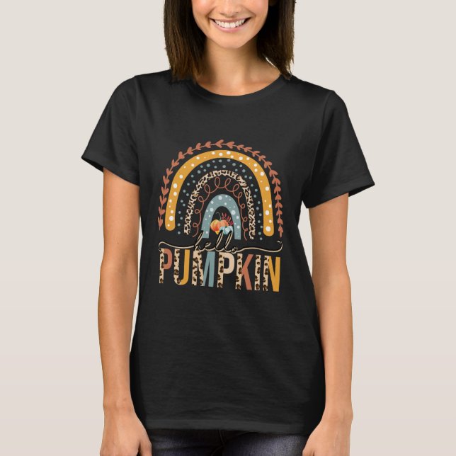 Hallo Pumpkin Leopard Rainbow Herbstsaison Herbst  T-Shirt (Vorderseite)
