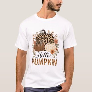 Hallo Pumpkin Png, Boho Floral Fall Leopard Pumpki T-Shirt