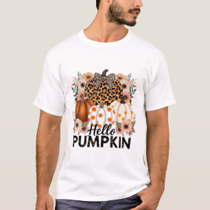 Hallo Pumpkin Png, Boho Floral Fall Leopard T-Shirt