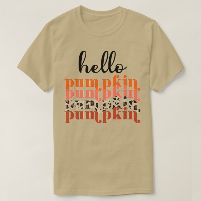 Hallo Pumpkin Retro Leopard Hallo Herbstwärme T-Shirt (Design vorne)