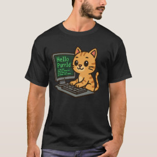 Hallo Purrld Lustiger Coder Katze Coding Programmi T-Shirt