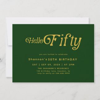Hallo Retro Green & Gold 50. Geburtstag Einladung