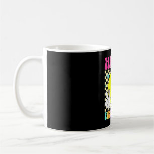 Hallo Retro-Lächeln Gesicht erste Klasse zurück zu Kaffeetasse