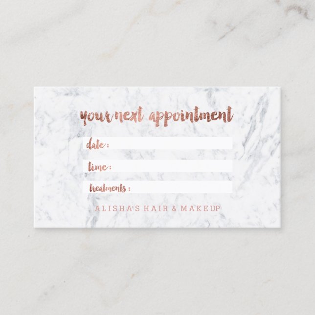 Hallo Rose Gold-Script Marmor-Termin Terminkarte (Vorderseite)