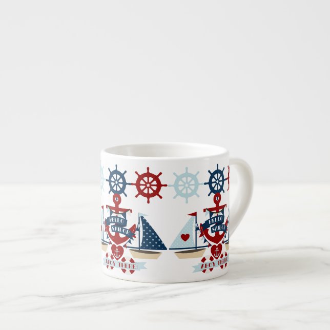 Hallo Sailor Anchor Segelboot Design Espressotasse (Vorderseite Rechts)